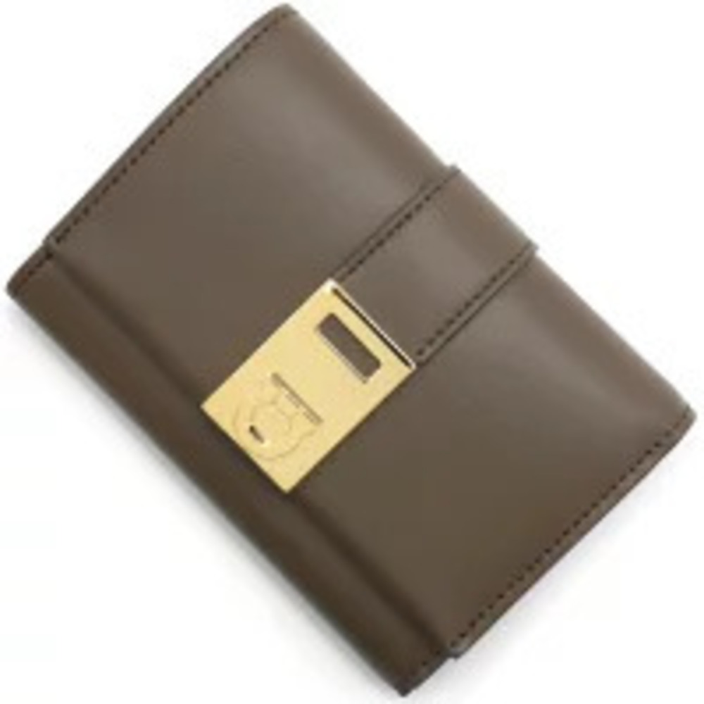 Salvatore Ferragamo Tri fold Wallet Bicolor Gancino Clay Brown Lapis Blue